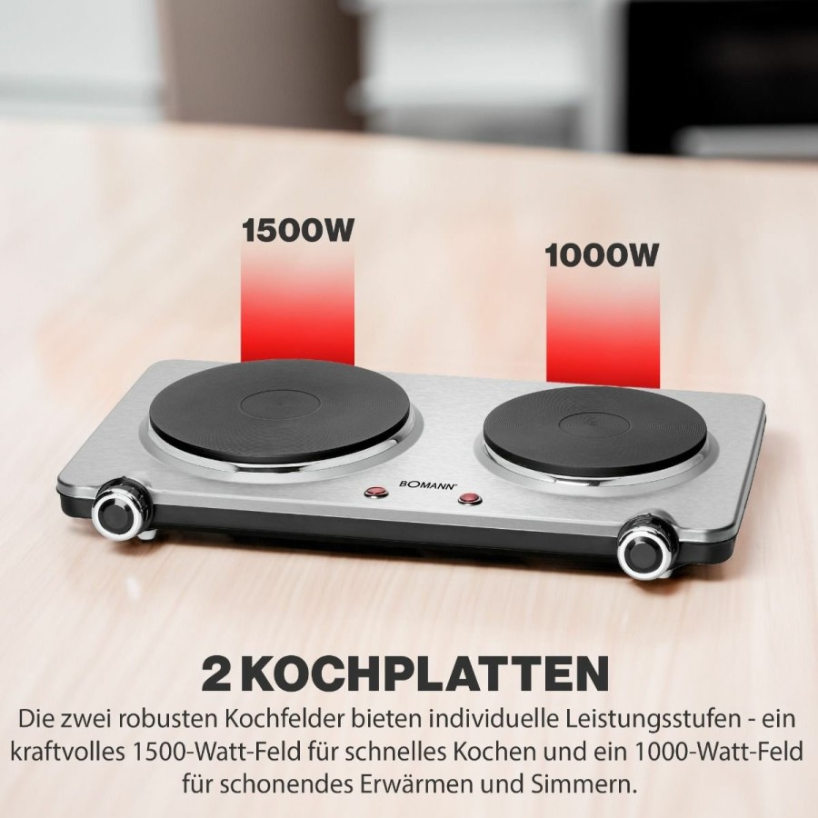 Bomann Bomann Edelstahl-Doppelkochplatte Dkp 5033 E Cb Edelstahl/Schwarz Kochplatten